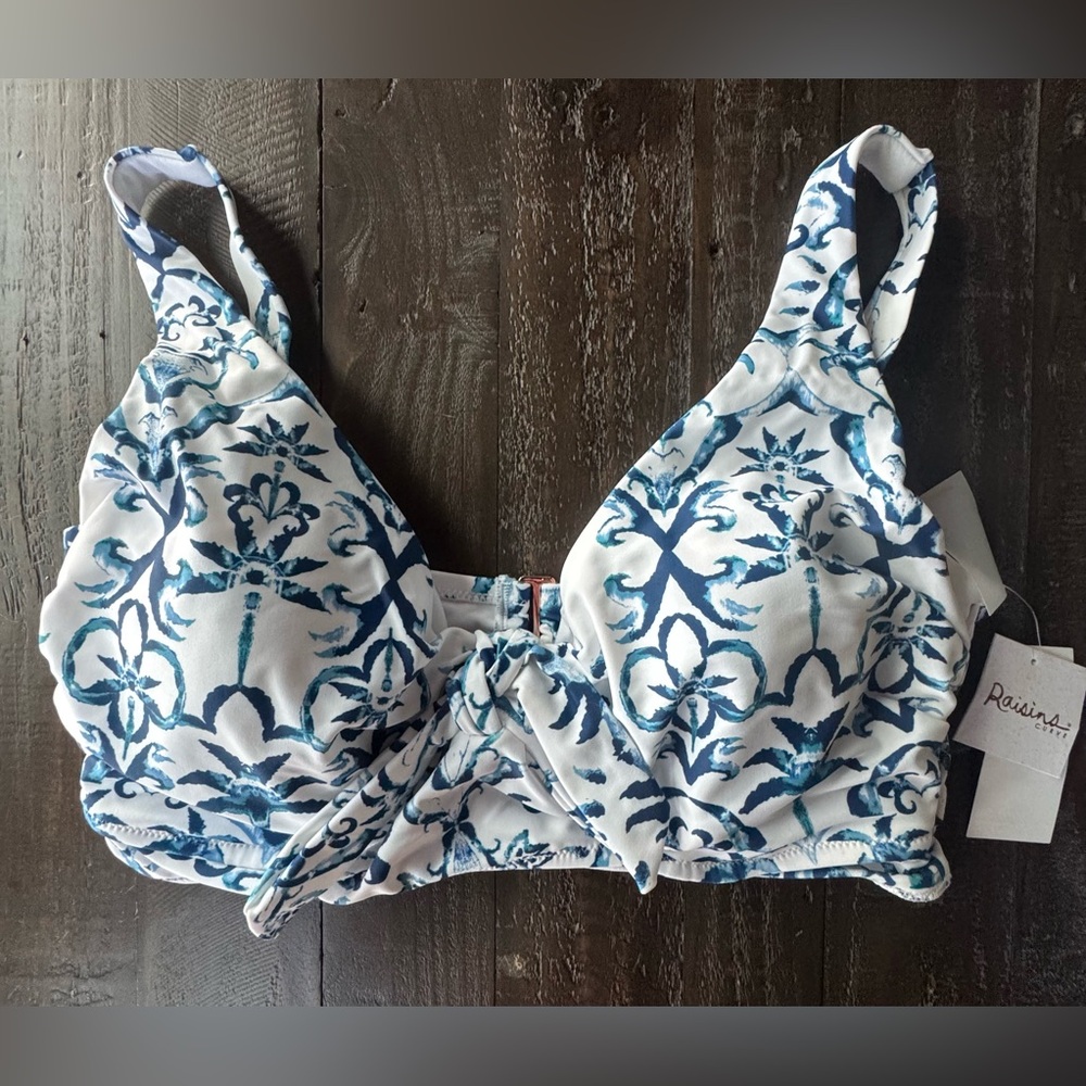 Raisins Blue and White Floral Bikini Top